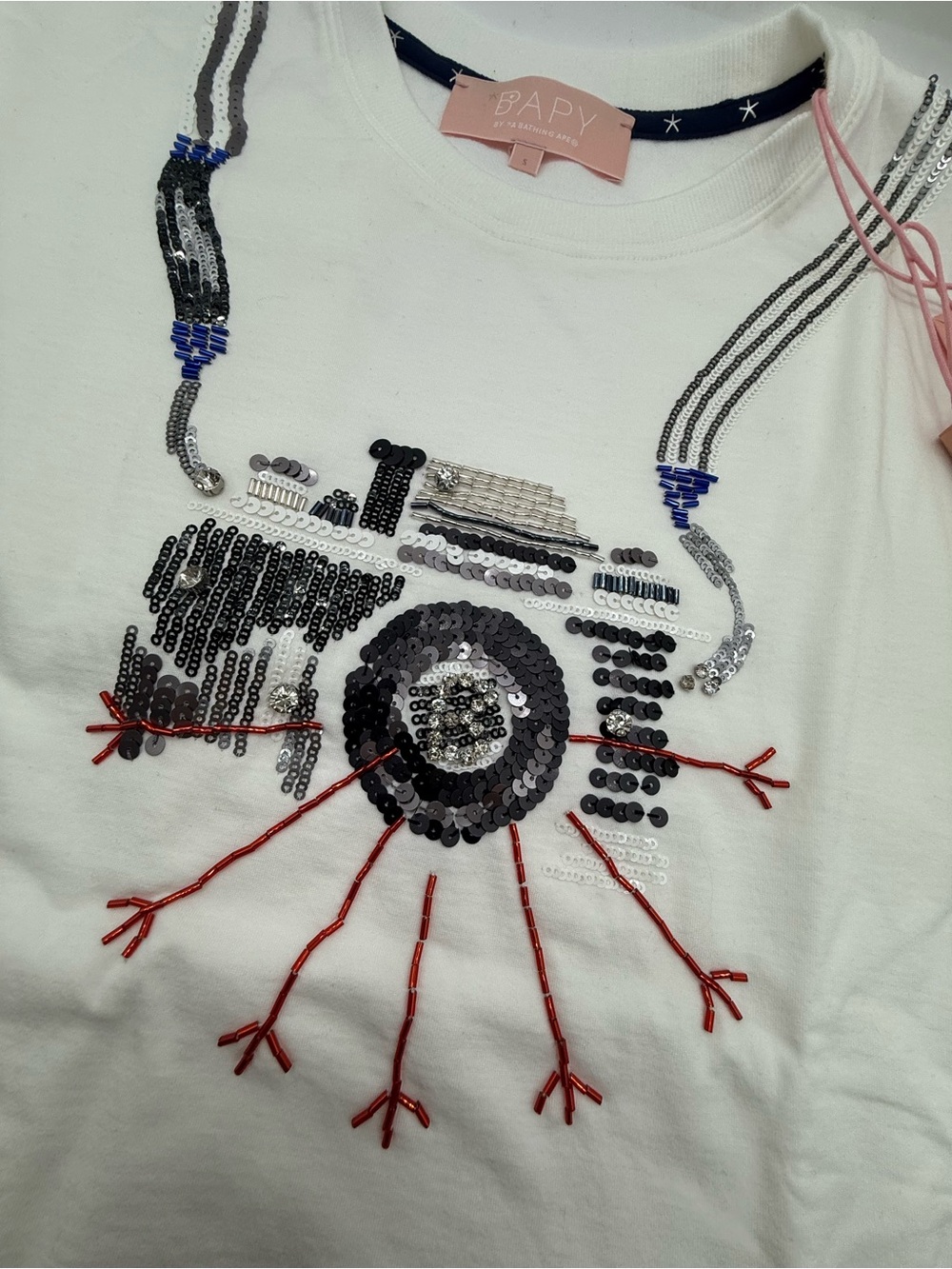 NWT Bapy by Bape Blumarine Sequin Camera Graphic Tee - White